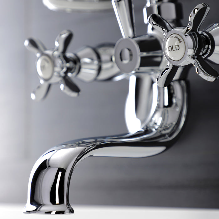 Kingston Heirloom KS246C - Essex Three-Handle 2-Hole Wall Mount Clawfoot Tub Faucet with Handshower, Polished Chrome