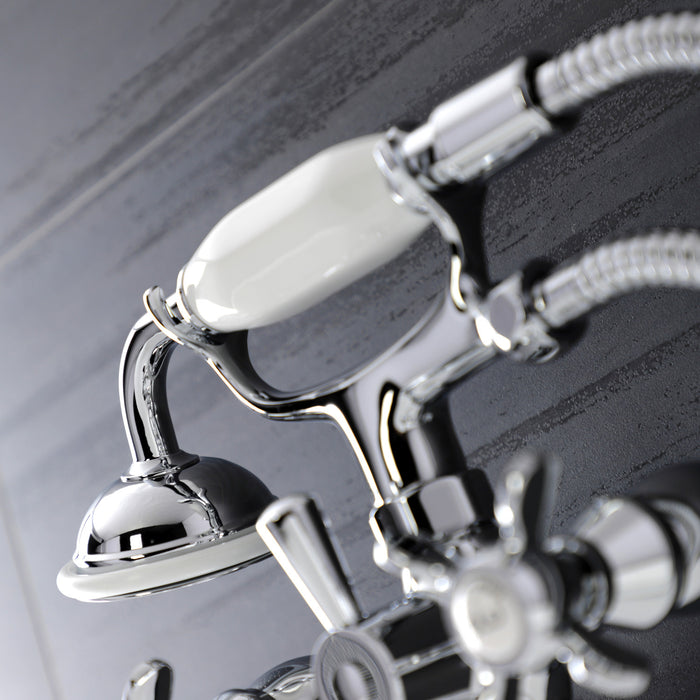 Kingston Heirloom KS246C - Essex Three-Handle 2-Hole Wall Mount Clawfoot Tub Faucet with Handshower, Polished Chrome