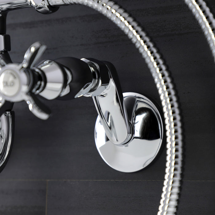 Kingston Heirloom KS246C - Essex Three-Handle 2-Hole Wall Mount Clawfoot Tub Faucet with Handshower, Polished Chrome