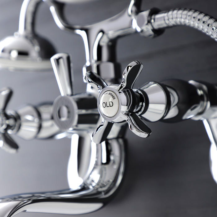 Kingston Heirloom KS246C - Essex Three-Handle 2-Hole Wall Mount Clawfoot Tub Faucet with Handshower, Polished Chrome