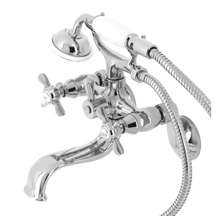 Kingston Heirloom KS246C - Essex Three-Handle 2-Hole Wall Mount Clawfoot Tub Faucet with Handshower, Polished Chrome