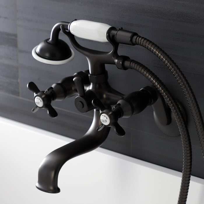 Kingston Heirloom KS246ORB - Essex Three-Handle 2-Hole Wall Mount Clawfoot Tub Faucet with Handshower, Oil Rubbed Bronze