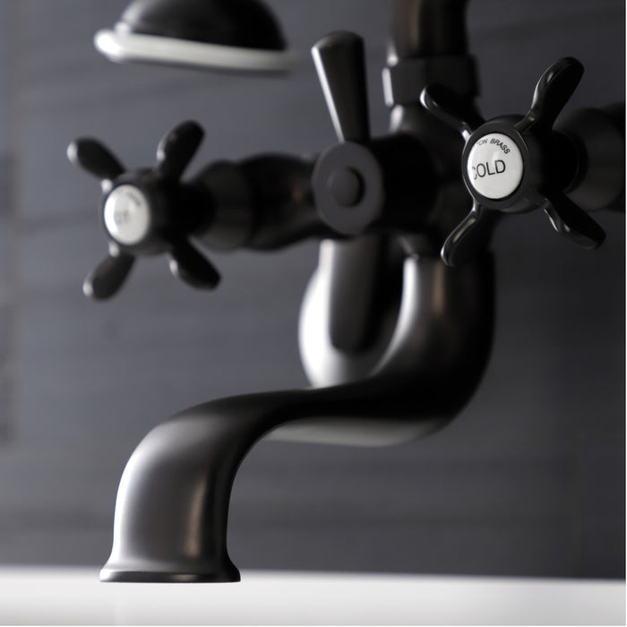 Kingston Heirloom KS246ORB - Essex Three-Handle 2-Hole Wall Mount Clawfoot Tub Faucet with Handshower, Oil Rubbed Bronze