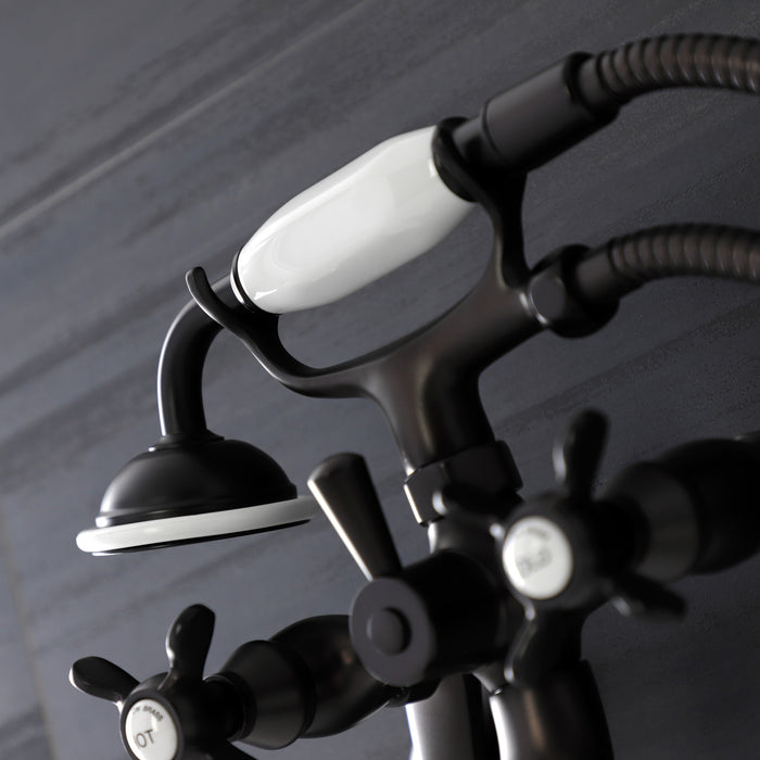 Kingston Heirloom KS246ORB - Essex Three-Handle 2-Hole Wall Mount Clawfoot Tub Faucet with Handshower, Oil Rubbed Bronze