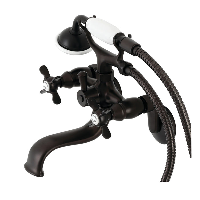 Kingston Heirloom KS246ORB - Essex Three-Handle 2-Hole Wall Mount Clawfoot Tub Faucet with Handshower, Oil Rubbed Bronze