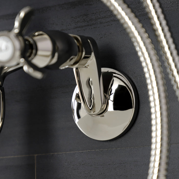 Kingston Heirloom KS246PN - Essex Three-Handle 2-Hole Wall Mount Clawfoot Tub Faucet with Handshower, Polished Nickel