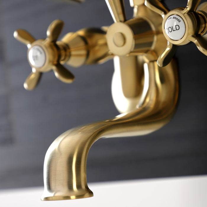 Kingston Heirloom KS246SB - Essex Three-Handle 2-Hole Wall Mount Clawfoot Tub Faucet with Handshower, Brushed Brass