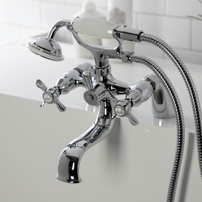 Kingston Heirloom KS247C - Essex Three-Handle 2-Hole Deck-Mount Clawfoot Tub Faucet with Hand Shower, Polished Chrome