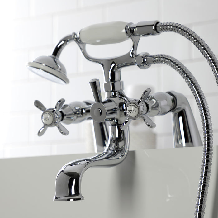 Kingston Heirloom KS247C - Essex Three-Handle 2-Hole Deck-Mount Clawfoot Tub Faucet with Hand Shower, Polished Chrome