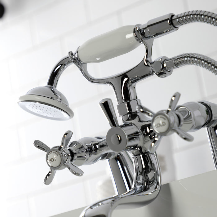 Kingston Heirloom KS247C - Essex Three-Handle 2-Hole Deck-Mount Clawfoot Tub Faucet with Hand Shower, Polished Chrome