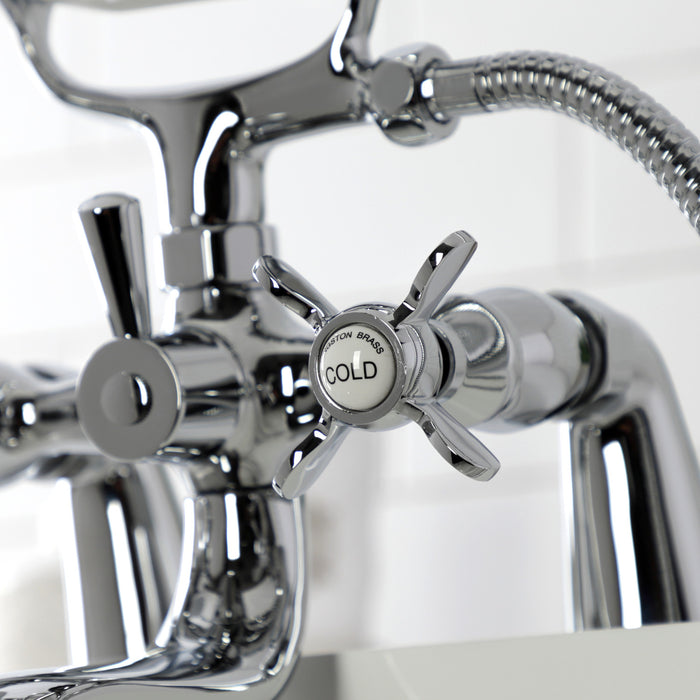 Kingston Heirloom KS247C - Essex Three-Handle 2-Hole Deck-Mount Clawfoot Tub Faucet with Hand Shower, Polished Chrome