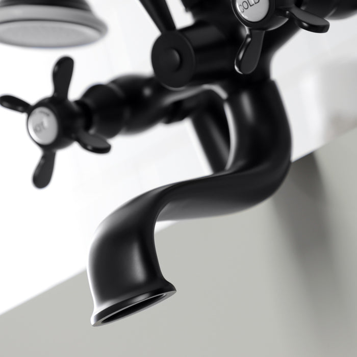 Kingston Heirloom KS247MB - Essex Three-Handle 2-Hole Deck-Mount Clawfoot Tub Faucet with Hand Shower, Matte Black