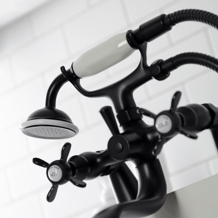 Kingston Heirloom KS247MB - Essex Three-Handle 2-Hole Deck-Mount Clawfoot Tub Faucet with Hand Shower, Matte Black