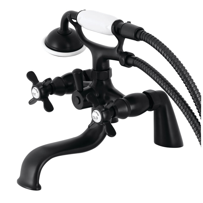 Kingston Heirloom KS247MB - Essex Three-Handle 2-Hole Deck-Mount Clawfoot Tub Faucet with Hand Shower, Matte Black
