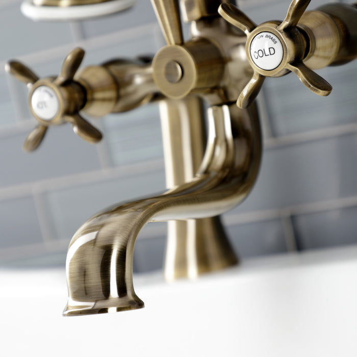 Kingston Heirloom KS248AB - Essex Three-Handle 2-Hole Deck-Mount Clawfoot Tub Faucet with Hand Shower, Antique Brass