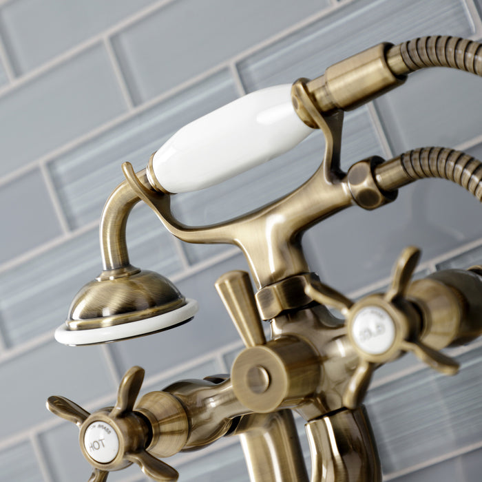 Kingston Heirloom KS248AB - Essex Three-Handle 2-Hole Deck-Mount Clawfoot Tub Faucet with Hand Shower, Antique Brass
