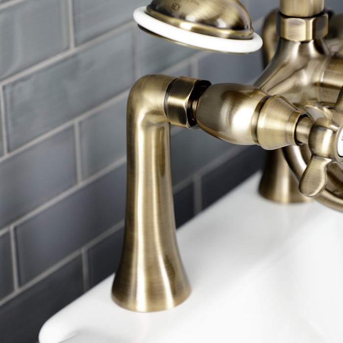 Kingston Heirloom KS248AB - Essex Three-Handle 2-Hole Deck-Mount Clawfoot Tub Faucet with Hand Shower, Antique Brass