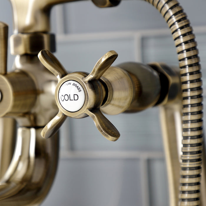 Kingston Heirloom KS248AB - Essex Three-Handle 2-Hole Deck-Mount Clawfoot Tub Faucet with Hand Shower, Antique Brass