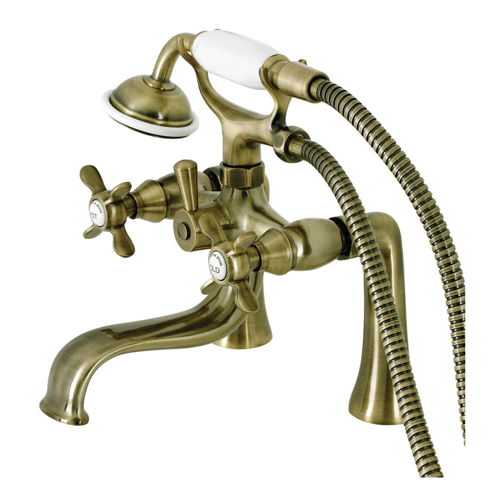 Kingston Heirloom KS248AB - Essex Three-Handle 2-Hole Deck-Mount Clawfoot Tub Faucet with Hand Shower, Antique Brass