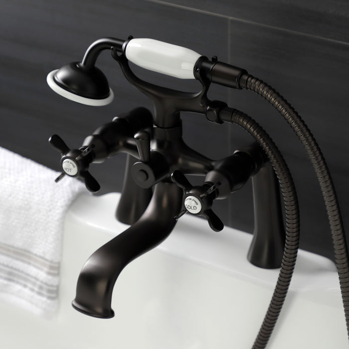 Kingston Heirloom KS248ORB - Essex Three-Handle 2-Hole Deck-Mount Clawfoot Tub Faucet with Hand Shower, Oil Rubbed Bronze
