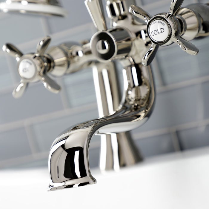 Kingston Heirloom KS248PN - Essex Three-Handle 2-Hole Deck-Mount Clawfoot Tub Faucet with Hand Shower, Polished Nickel