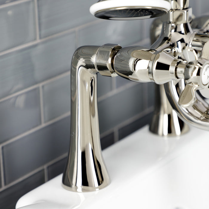 Kingston Heirloom KS248PN - Essex Three-Handle 2-Hole Deck-Mount Clawfoot Tub Faucet with Hand Shower, Polished Nickel