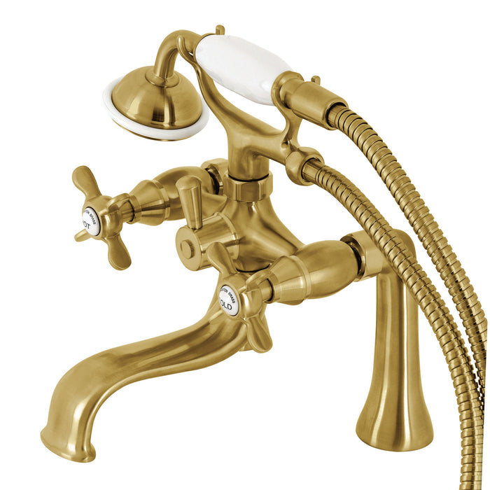 Kingston Heirloom KS248SB - Essex Three-Handle 2-Hole Deck-Mount Clawfoot Tub Faucet with Hand Shower, Brushed Brass