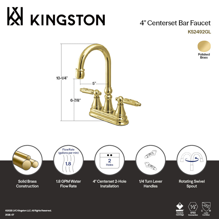 Kingston Tulare KS2492GL - Georgian Two-Handle 2-Hole Deck Mount Bar Faucet, Polished Brass