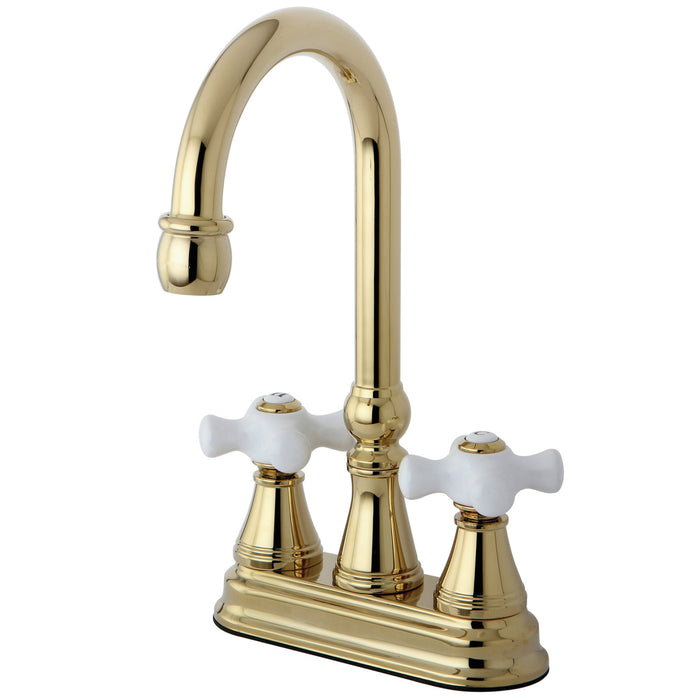 Kingston Tulare KS2492PX - Governor Two-Handle 2-Hole Deck Mount Bar Faucet, Polished Brass