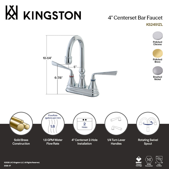 Silver Sage KS2492ZL Two-Handle 2-Hole Deck Mount Bar Faucet, Polished Brass