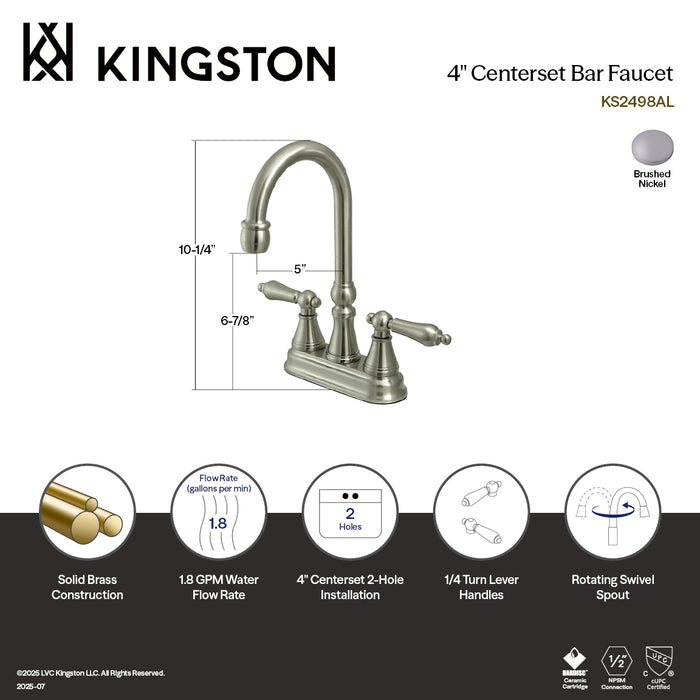 Governor KS2498AL Two-Handle 2-Hole Deck Mount Bar Faucet, Brushed Nickel