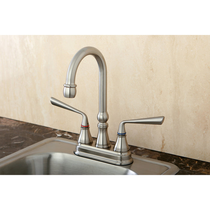 Kingston Tulare KS2498ZL - Silver Sage Two-Handle 2-Hole Deck Mount Bar Faucet, Brushed Nickel