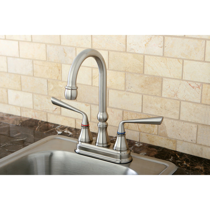 Kingston Tulare KS2498ZL - Silver Sage Two-Handle 2-Hole Deck Mount Bar Faucet, Brushed Nickel