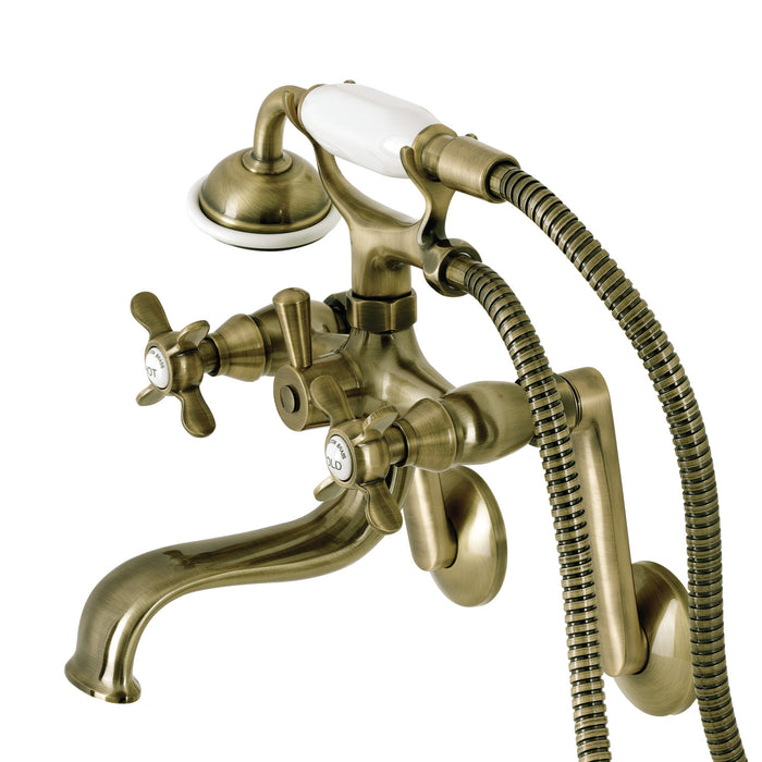 Kingston Heirloom KS249AB - Kingston Three-Handle 2-Hole Tub Wall Mount Clawfoot Tub Faucet with Hand Shower, Antique Brass