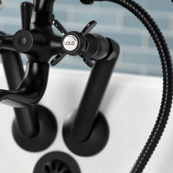 Kingston Heirloom KS249MB - Kingston Three-Handle 2-Hole Tub Wall Mount Clawfoot Tub Faucet with Hand Shower, Matte Black