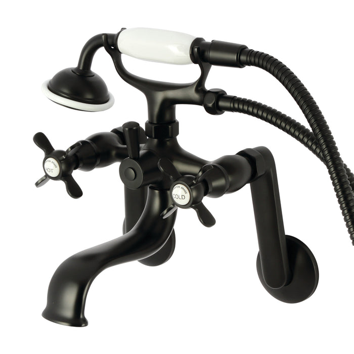 Kingston Heirloom KS249MB - Kingston Three-Handle 2-Hole Tub Wall Mount Clawfoot Tub Faucet with Hand Shower, Matte Black