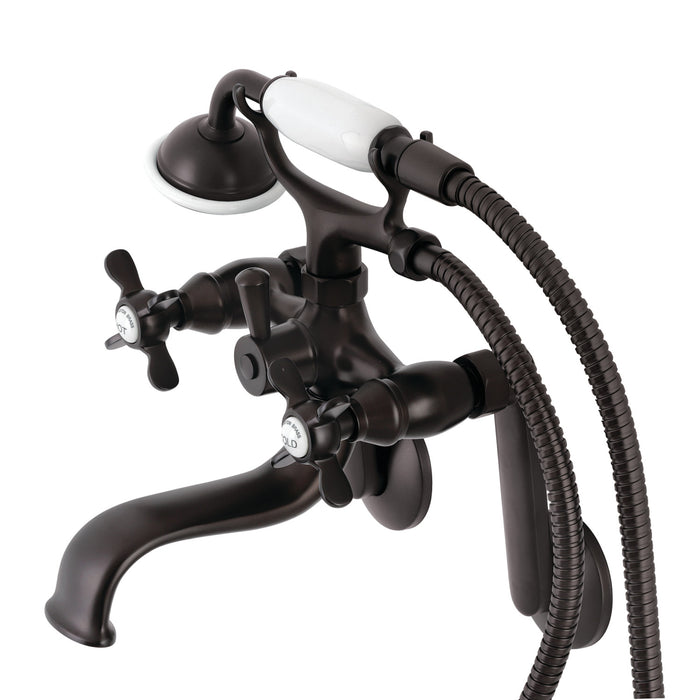 Kingston Heirloom KS249ORB - Kingston Three-Handle 2-Hole Tub Wall Mount Clawfoot Tub Faucet with Hand Shower, Oil Rubbed Bronze