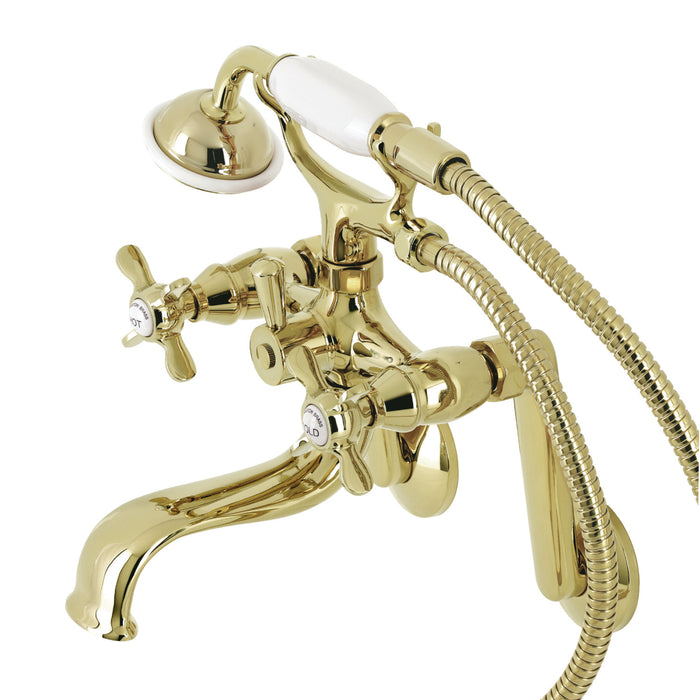 Kingston Heirloom KS249PB - Kingston Three-Handle 2-Hole Tub Wall Mount Clawfoot Tub Faucet with Hand Shower, Polished Brass
