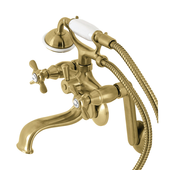 Kingston Heirloom KS249SB - Kingston Three-Handle 2-Hole Tub Wall Mount Clawfoot Tub Faucet with Hand Shower, Brushed Brass