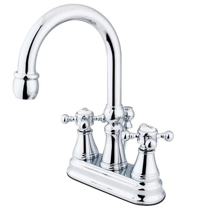 Kingston Tulare KS2611BX - Vintage Double-Handle 3-Hole Deck Mount 4-Inch Centerset Bathroom Faucet with Brass Pop-Up, Polished Chrome