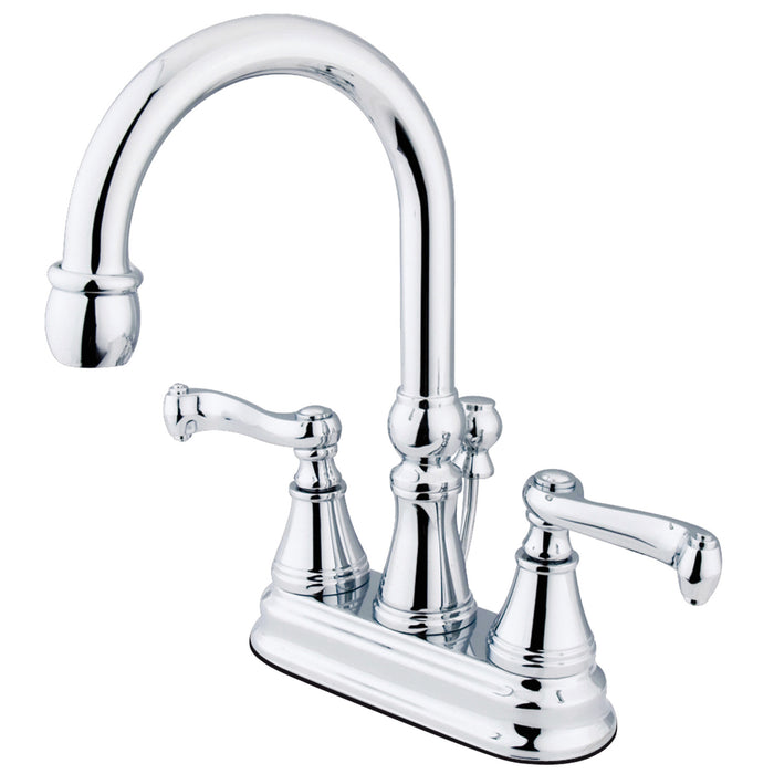 Kingston Tulare KS2611FL - Royale Double-Handle 3-Hole Deck Mount 4-Inch Centerset Bathroom Faucet with Brass Pop-Up, Polished Chrome