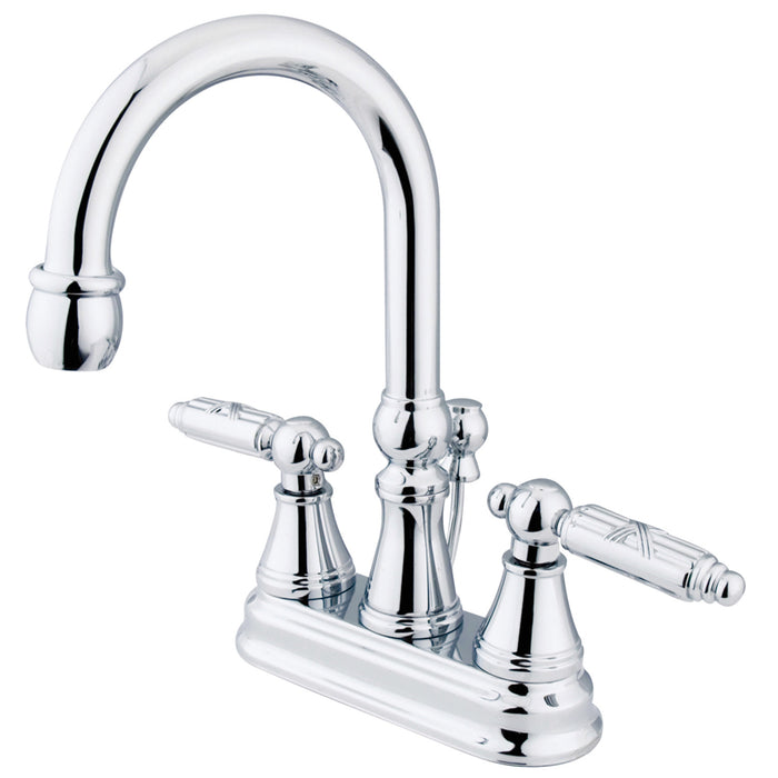 Kingston Tulare KS2611GL - Georgian Double-Handle 3-Hole Deck Mount 4-Inch Centerset Bathroom Faucet with Brass Pop-Up, Polished Chrome