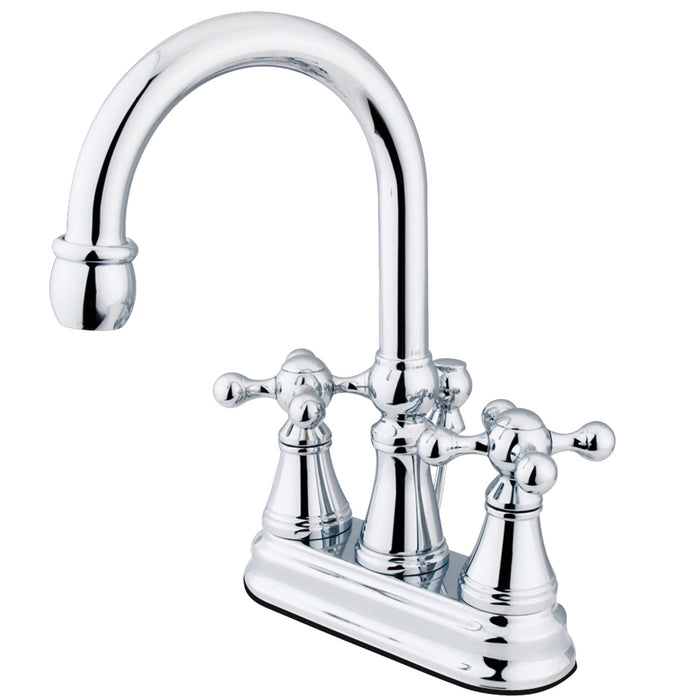 Kingston Tulare KS2611KX - Governor Double-Handle 3-Hole Deck Mount 4-Inch Centerset Bathroom Faucet with Brass Pop-Up, Polished Chrome