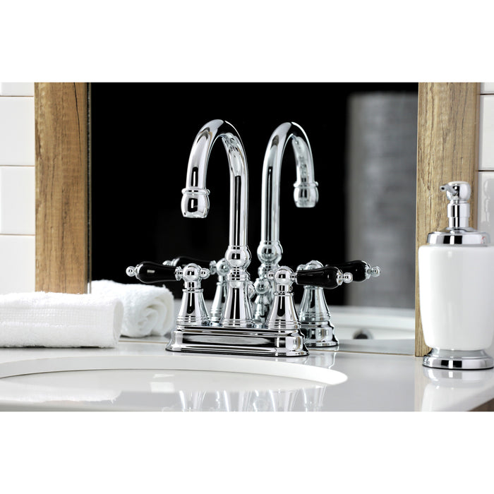 Kingston Tulare KS2611PKL - Duchess Double-Handle 3-Hole Deck Mount 4-Inch Centerset Bathroom Faucet with Brass Pop-Up, Polished Chrome