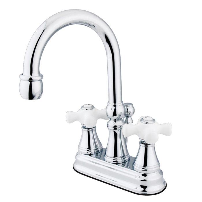 Kingston Tulare KS2611PX - Governor Double-Handle 3-Hole Deck Mount 4-Inch Centerset Bathroom Faucet with Brass Pop-Up, Polished Chrome