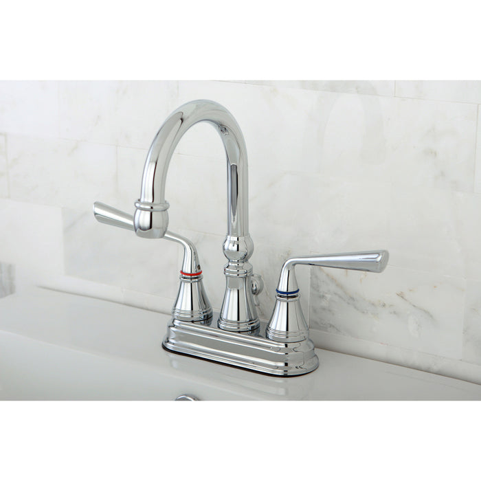 Kingston Tulare KS2611ZL - Silver Sage Double-Handle 3-Hole Deck Mount 4-Inch Centerset Bathroom Faucet with Brass Pop-Up, Polished Chrome