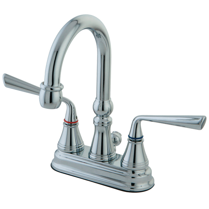 Kingston Tulare KS2611ZL - Silver Sage Double-Handle 3-Hole Deck Mount 4-Inch Centerset Bathroom Faucet with Brass Pop-Up, Polished Chrome