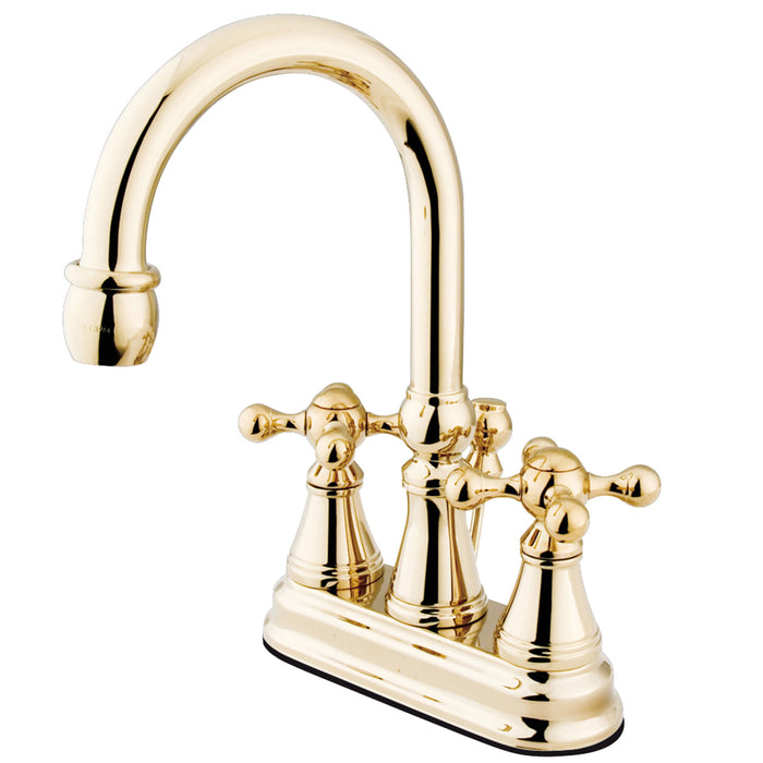 Kingston Tulare KS2612KX - Governor Double-Handle 3-Hole Deck Mount 4-Inch Centerset Bathroom Faucet with Brass Pop-Up, Polished Brass