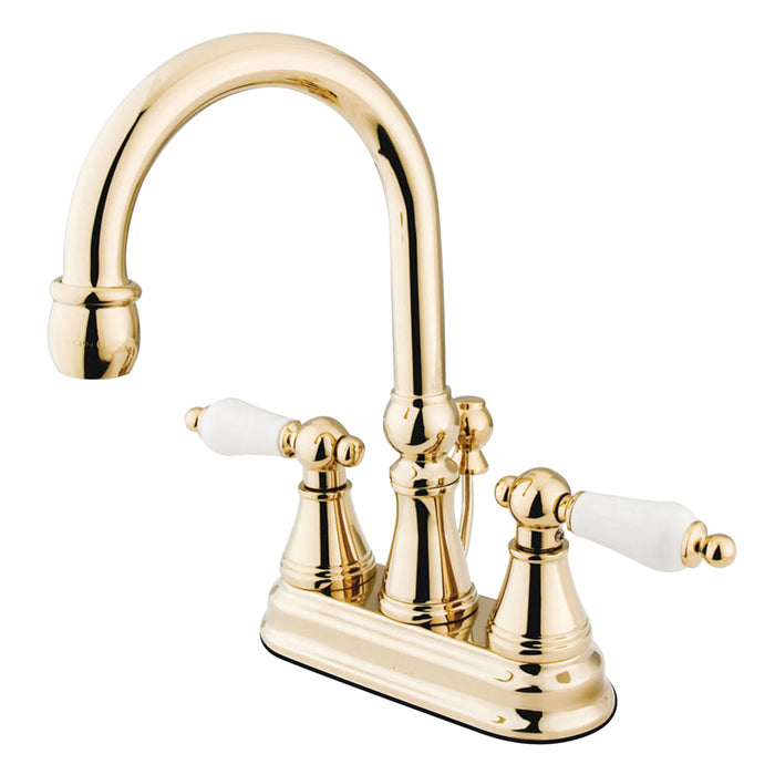 Kingston Tulare KS2612PL - Governor Double-Handle 3-Hole Deck Mount 4-Inch Centerset Bathroom Faucet with Brass Pop-Up, Polished Brass