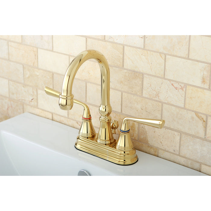 Kingston Tulare KS2612ZL - Silver Sage Double-Handle 3-Hole Deck Mount 4-Inch Centerset Bathroom Faucet with Brass Pop-Up, Polished Brass